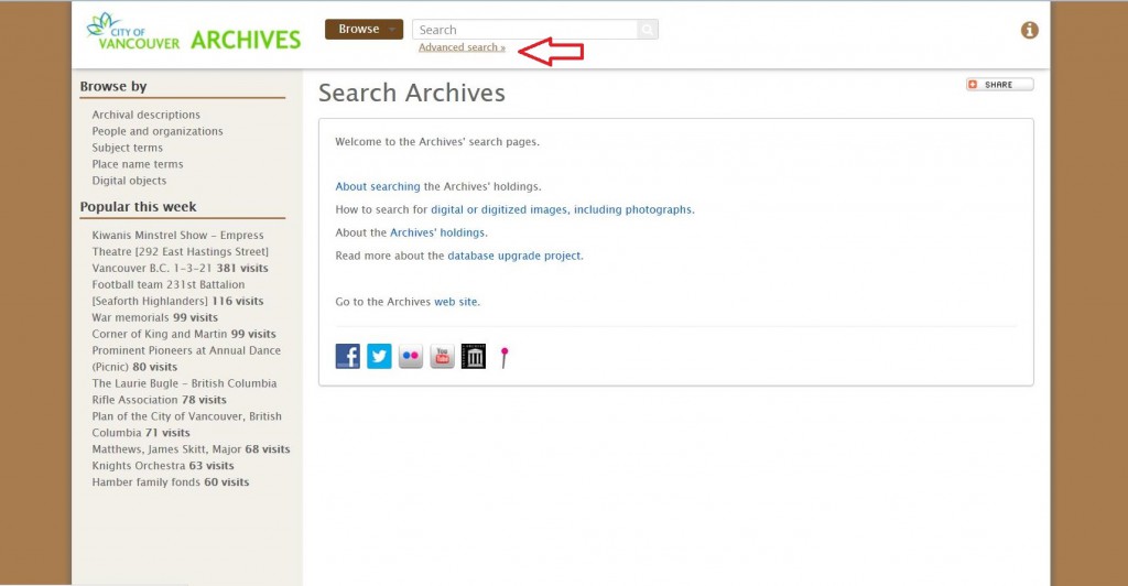 Search Archives main page. Select "Advanced search" at top of page. 